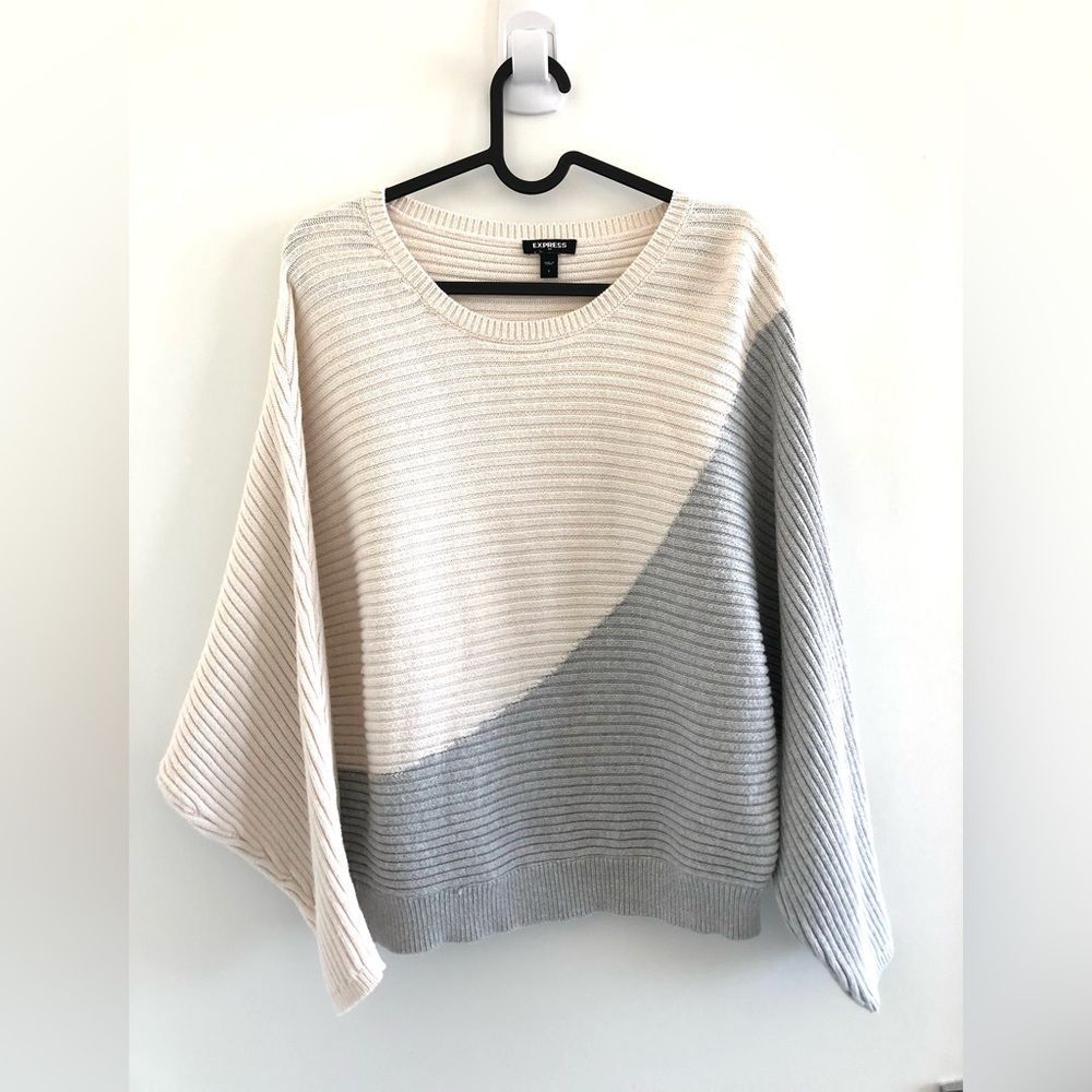 Express Cream and Gray Women's Sweater